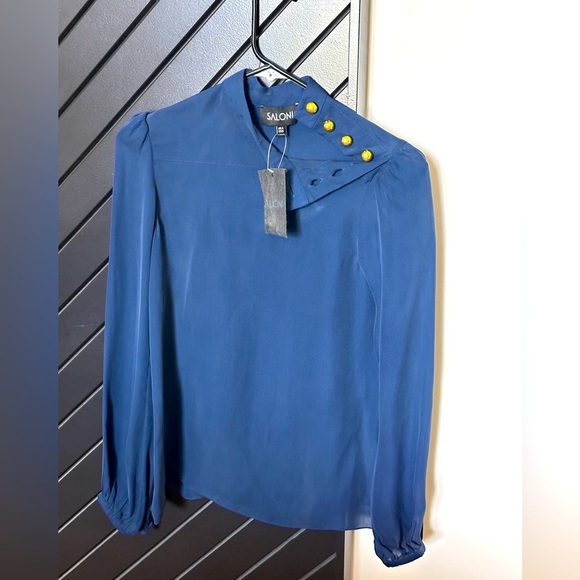 NWT! Saloni silk top w gold button closure on shoulders. Size US0. NEW w TAGS! - Picture 1 of 4